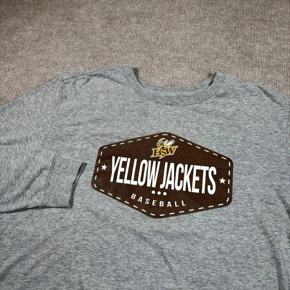 Nike Baldwin Wallace‎ Yellow Jackets T Shirt Mens L Long Sleeve Grey Baseball